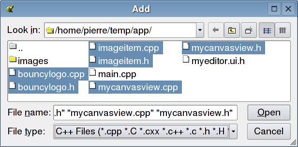 adding files to active project: dialog