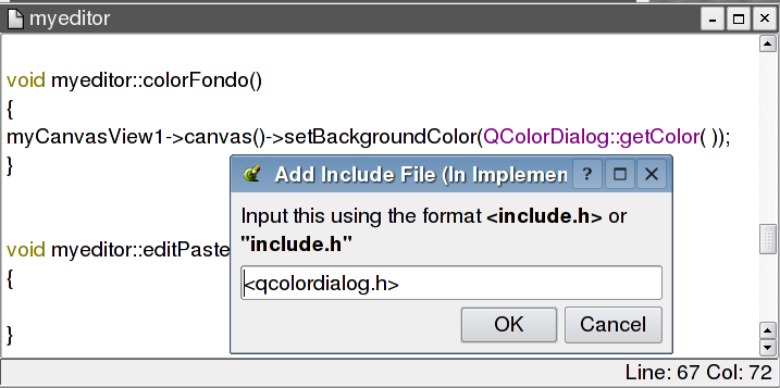 include file: editing the dialog