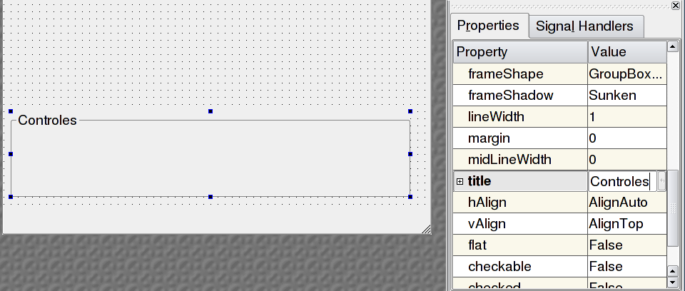 group box: resultado en la forma y editando el texto (property)
