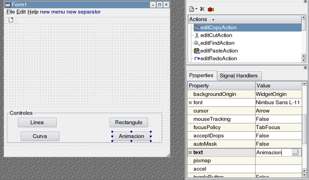 botones: resultado en la forma y editando el texto (property)